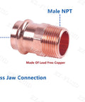 Lead free copper male adapter with NPT and press jaw connections for plumbing, MIP To Press Lead Free Copper Male Adapter Kit Half Inch To Two Inch Pro Press NPT Connection For Residential And Commercial Plumbing Ten Pack DIY Friendly Heavy Duty Quick Install For Professionals.