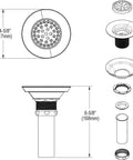 Diagram of Three And A Half Inch Kitchen Drain With Nickel Plated Brass Body Chrome Finish Includes Perforated Grid Strainer And Four Inch Tailpiece Easy Install For Most Sinks.
