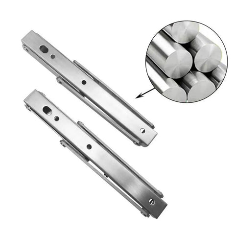 Rock Solid Heavy Duty Fold Flat Shelf Brackets, stainless steel, view of brackets with smooth finish for tight space shelving.