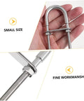 Heavy Duty Marine Grade U-Bolts Kit M8 By 100mm in hand, showing fine craftsmanship and small size, made of rustproof stainless steel.