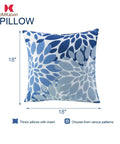 Set Of 2 Waterproof Outdoor Throw Pillows With Inserts, 18x18 Inch Square Cushions For Patio Furniture, blue leaf pattern