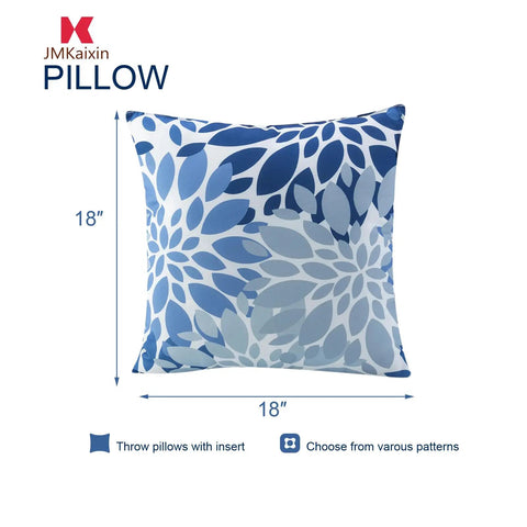 Set Of 2 Waterproof Outdoor Throw Pillows With Inserts, 18x18 Inch Square Cushions For Patio Furniture, blue leaf pattern