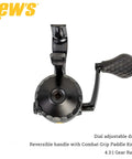 Front view of Wally Marshall Signature Series Underspin Fishing Reel With All Metal Gears 2 Plus 1 Bearings 4 Point 3 To 1 Gear Ratio Reversible Handle Smooth Casting And Retrieval For Easy No Fuss Fishing, showing dial adjustable drag and combat grip paddle knob.