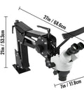 Micro Inlaid Mirror Multi-Directional Microscope With Spring Bracket, black metal arm, 53.3cm tall, 68.6cm long, 17.8cm head