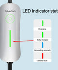 Tesla Level 1 And 2 Home EV Charger with LED indicator showing status for charging and errors, silver, portable travel wall charger.