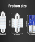 24 Piece Car LED Bulb Kit With T10 31mm 42mm Festoon And Dome Interior Lights Blue Replacement Bulbs size comparison diagram