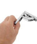 A hand holding one hinge from the 4 Pack 90 Degree Folding Cabinet Hinges With Short Arm Adjustable Hidden Cupboard Door Hinges For Furniture Repair.