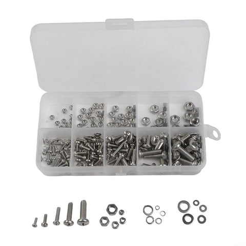 Stainless Steel Fastener Set 320Pcs 2mm to 5mm Metric Assortment With Hex Socket Button Head Screws Nuts Bolts And Washers