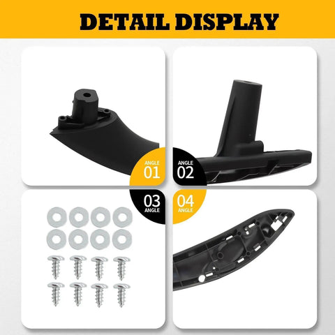 Front Left And Right Inner Door Pull Handles For BMW 3 Series F30 F31 2012 Through 2018 320i Replacement Inner Trim Door Handle Set OEM Style No Fuss Direct Fit Easy Install Long Lasting High Quality, black plastic with screws