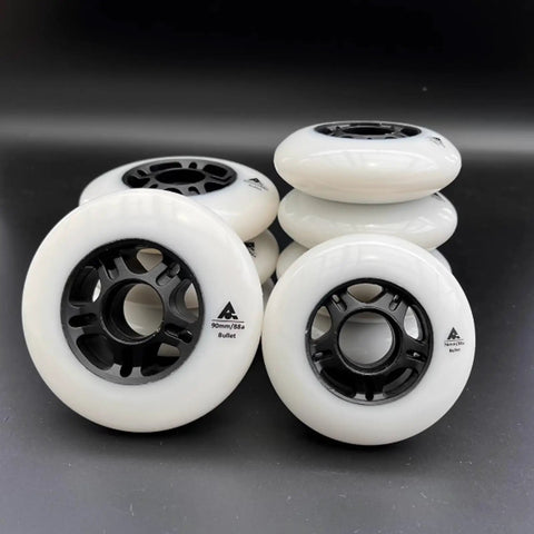 88A Inline Skate Wheels 76mm And 90mm Replacement Set For Roller Blades, Dope Elastic PU, stack of white wheels