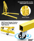 Heavy Duty 2 Ton Hydraulic Engine Hoist Crane Folding Cherry Picker with six locking casters and extended handle for easy movement.