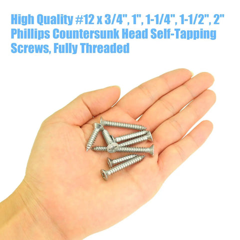 Sixty Piece Size Twelve Stainless Steel Wood Screw Assortment Kit With Countersunk Phillips Heads And Self Tapping Design For Deck Building Furniture Upgrade And Heavy Duty Jobs That Are Absolutely Dope And Built Tough displayed in a hand.