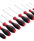 SoftFinish Grip Screwdriver Set 10 Piece With Slotted 3.0 To 6.5 Phillips 0 To 2 And Robertson 1 To 3 Ergonomic Non Slip Handles