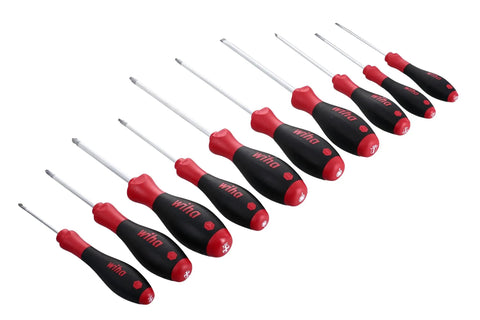 SoftFinish Grip Screwdriver Set 10 Piece With Slotted 3.0 To 6.5 Phillips 0 To 2 And Robertson 1 To 3 Ergonomic Non Slip Handles