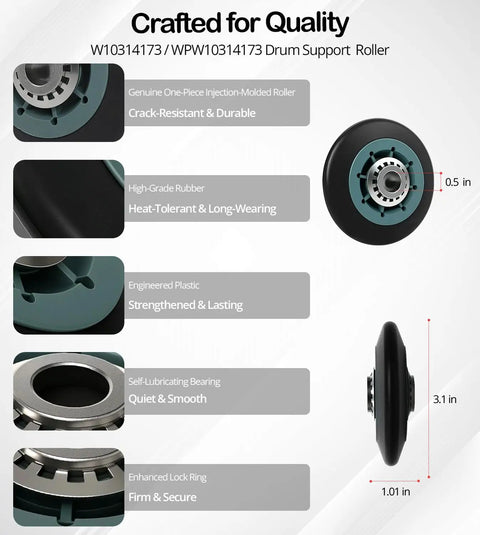 Beefed Up Dryer Repair Kit With W10837240 W10314173 Idler Pulley And Drum Rollers 661570V Belt, quality part details