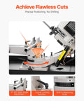Close-up of Heavy Duty Metal Horizontal Band Saw Built For Boss Level Tough Metal Wood And Plastic Cutting With 7 By 8.25 Inch Rectangular Capacity Dual 110 220V Power 1.1 kW Motor 0 To 45 Degree Angle Variable Speed multi-angle adjustment, corner lock and built-in measuring scale.