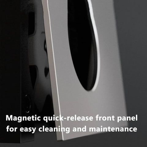 Close-up view of the quick-release front panel of the Dead Accurate Automatic Coffee Bean Dispenser With Dual Weight Presets And Smart Auto Calibration For Hassle Free Single Or Continuous Dosing 200 Gram Hopper.