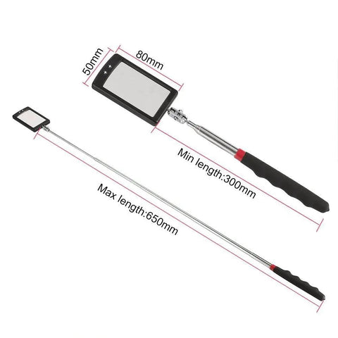 Telescoping LED Inspection Mirror With 34 Inch Extendable Rod And 2 Bright LED Lights Flexible 360 Degree Swivel