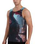 Premium Lightweight Men Workout Tank Top Featuring Dope Dragon Print Artwork on model, suitable for gym and fitness activities.