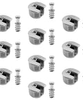 Top Rated Thread Cam Lock Cabinet Shelf Brackets With Tight Grip Stud Pins Silver Finish For Wooden Furniture And Closet Doors Built Tough Hardware Heavy Duty Hold Pack Of Ten angle view of silver zinc cam lock brackets and screws.