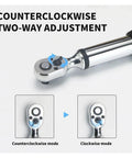 Electric Digital Torque Wrench With Half Inch Bidirectional Ratchet Head And Flexible Adjustable Controls showing counterclockwise adjustment feature.