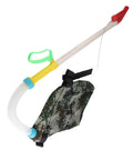 Manual Seed And Fertilizer Spreader With Comfortable Shoulder Strap And Ergonomic Handle For Farm Garden And Vegetables No Mess Easy To Use Bag Included Now, showing camo bag and handle