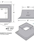 Technical diagram of 44 Post Base Black Powder Coated Deck Post Mount For 4x4 Posts Solid Anchor For Concrete Or Wood Rust Resistant