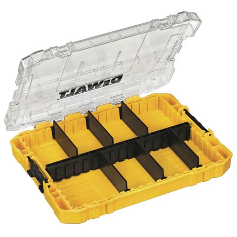 Medium Duty Tool Box With Eight Compartments Small Parts Organizer with customizable dividers, clear lid, bit bar design.