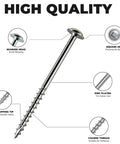 Pocket Hole Screws 1 1/4 Inch Size 8 Square Drive Washer Head Built To Grab Tight Indoor Wood Joints, Coarse Thread, Zinc Plated Self Tapping, 1180 Piece Set With 150mm Drive Bit diagram with features