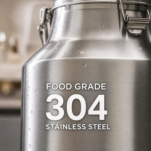 Top Shelf 304 Stainless Steel Water Dispenser With Airtight Lid And Snap Latches, Zero Drip Spigot For Hauling Wine Oil Or Milk, Backyard Ready Liquid Storage Barrel, 23 Gallon Tank with food grade label