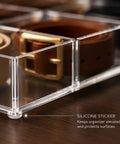 Keep Your Gear Legit With This Stackable Acrylic Belt Organizer Featuring Nine Roomy Compartments For Belts Ties Wallets Watches And Scarves Clear Display Rack Keeps Your Closet Neat Grabs Easy Without The Mess, close-up of silicone sticker.