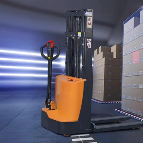 Heavy Duty Electric Forklift Stacker With 1.5 Ton Lift Capacity designed for warehouse and industrial material handling with compact design.