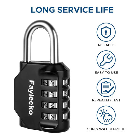 2 Pack 4 Digit Padlock Set For Lockers Gym School Fence Toolbox Case And Hasp Cabinets No Key Needed Resettable 4 Digit Locks With 10,000 Possible Codes Portable And Easy To Use Black with steel shackle against white background.