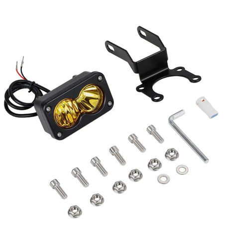 Headlight Kit For MX3 Electric Dirt Bike With 6000K 6500K LED Light Bar Spot Flood Combo, Bright Front Headlamp With Mount Bracket And Wiring Harness, Yellow components including brackets and screws