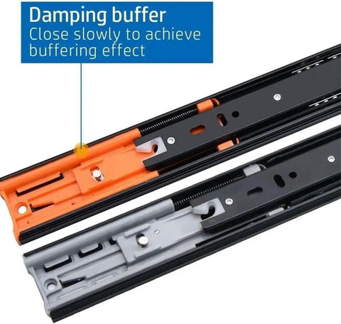 Full Extension Drawer Runners And Slides With Quiet Smooth Ball Bearing Operation And Easy Install, 12 Inch, damping buffer detail.