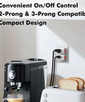 Three Pack Grounded Outlet Switches With On Off Inline Power Switches For Lamps And Small Appliances, installed in kitchen