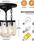 Dope 3-Light Glass Mason Jar Pendant Lights For Kitchen Island Farmhouse Style Close-To-Ceiling Mount Over-Sink Lighting Barn Dining Room Chandelier Hallway And Stairway Accent Fixtures with recommended bulb types shown