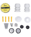 Installation accessories for Transparent Cover DC Miniature Circuit Breaker, including screws, plugs, and cable glands.
