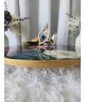 14 Inch Lazy Susan Turntable With Shimmer Epoxy Resin Artwork featuring floral accents on durable wood, ideal for home decor.