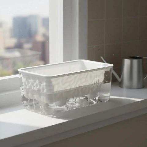 Dope Self Watering Rectangular Planter With Breathable Undergrowth Vents And Glacier Textured Finish, Transparent PET window on windowsill