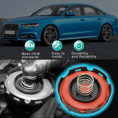 PCV Valve Diaphragm Cover Kit For Audi And VW Models with meet OEM standards icons and installed view showing component detail