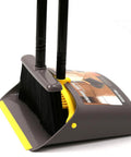 Heavy Duty Standing Broom And Dustpan Combo Set With Adjustable Long Handle, close-up view of the broom and dustpan.