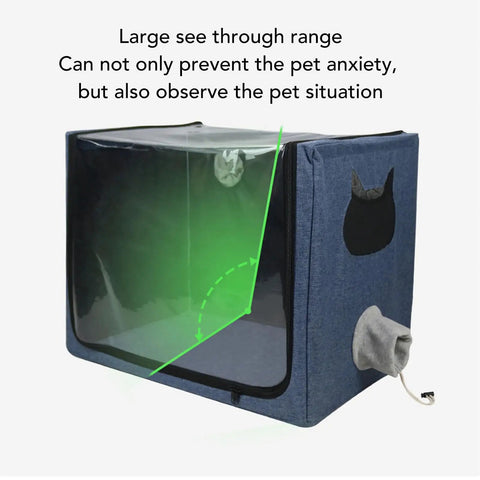 Foldable Pet Nebulizer Box For Dogs And Cats With Dual Holes showing transparent design and side hole for oxygen therapy