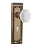 Mission Plate With Keyhole And Waldorf White Milk Glass Knob, Passage Backset Two And Three Quarter Inch, Antique Brass Door Hardware Set