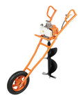Beefy 2.2kW Gas Powered Post Hole Digger With 63cc 2-Stroke Engine, Rugged Earth Auger Ground Drill with a single wheel for mobility.