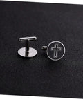 Black Cross Pattern Titanium Steel Cufflinks For Men, Sharp Dress Shirt Fasteners For Business, Wedding, And Party