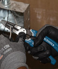 Wire Stripper Cutter Crimper Tool For 8 To 18 AWG Solid And 10 To 20 AWG Stranded Wire being used by electrician.