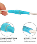 Close-up of Blue Heat Shrink Female Spade Connectors Kit 100Pcs 16 To 14 AWG Waterproof Insulated Quick Disconnects fitted on wire