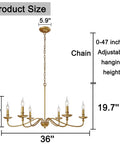 Massive 36 Inch Classic Candelabra Farmhouse Chandelier With Six Candle Lights Antique Gold Painted Iron Pendant Ceiling Light Fixture