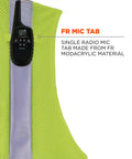 Close-up of Worksite Ready Class 2 FR Modacrylic Safety Vest Lime with radio mic tab and ANSI reflective strip.